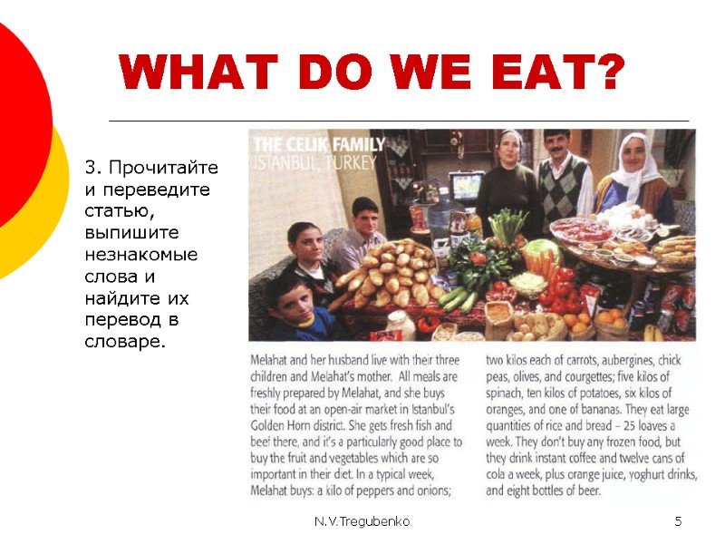 N.V.Tregubenko 5 WHAT DO WE EAT? 3. Прочитайте и переведите статью, выпишите незнакомые слова